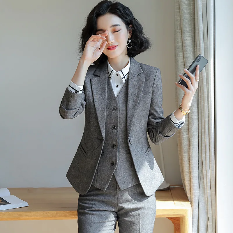 

Stylish Female Lady Formal Office Work Wear Pant Vest Blazers Set Ladies Women