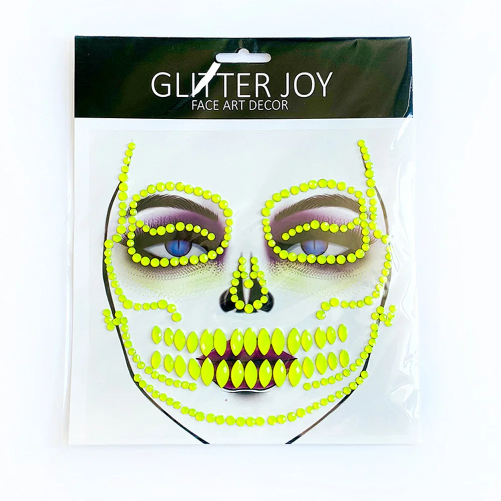 

Body Art Face Jewelry Gems Party Festival Skull Bone Face Sticker Rhinestone Halloween For Carnival Makeup Halloween Body Art