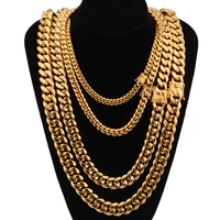 

8mm 10mm 12mm 14mm 16mm 18mm HipHop Stainless Steel Gold Miami Cuban Link heavy metal Bling Chain Necklace for Men Women