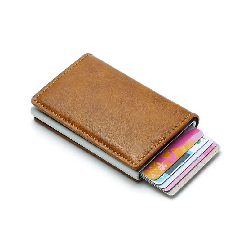 

Pop Up PU Leather Metal Wallet RFID Blocking Automatic Aluminium Credit Card Holder Custom