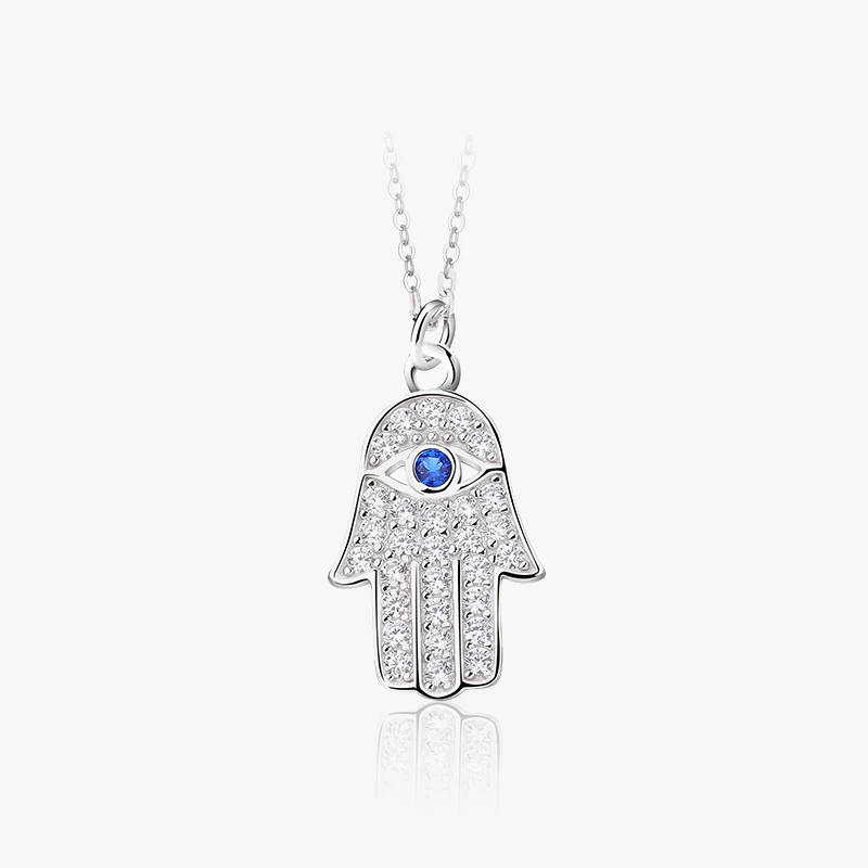 

Dainty 18K Gold Plated 925 Sterling Silver Turkish Jewelry Ladies Iced Out Zircon Evil Eye Hand of Fatima Pendant Necklace