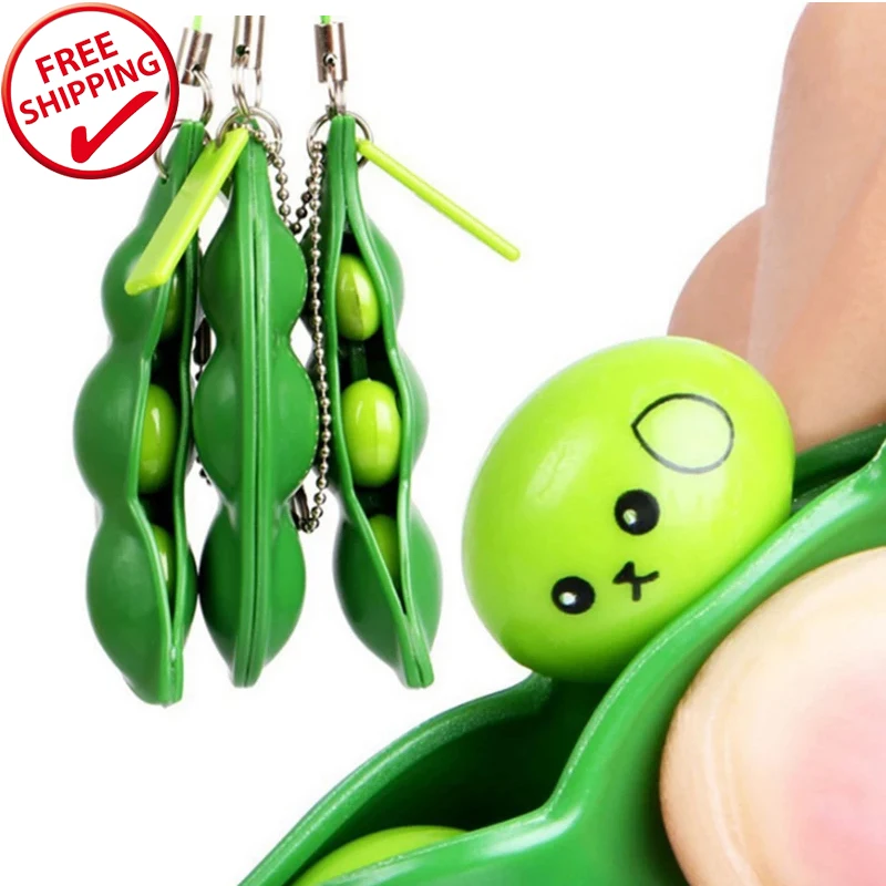 

Fidget Toys Decompression Edamame Toys Squishy Squeeze Peas Beans Keychain Cute Stress Toy Gift for Gift, Colorful