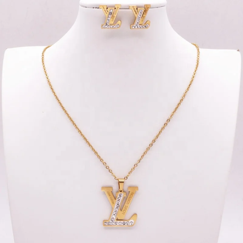 

Blogger Hot Gold Stainless Steel Nameplated Dangle Charm Jewelry Set