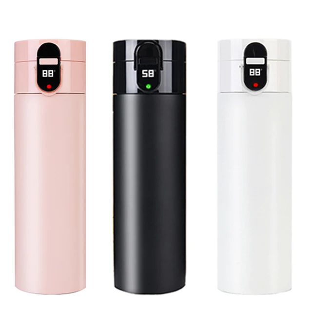 

320 ML dual wall vacuum flask thermal travel cup charged smart thermos usb with hot and cold temperature, Black,white,pink