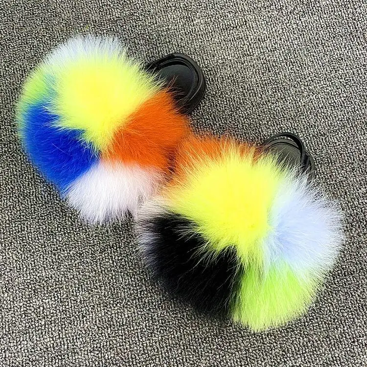 

2021 new Soft Fluffy Real Raccoon Fur Sandals Kids Slides Pink Baby Fur Slipper, Customized color