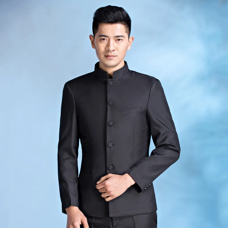 

2-Piece Business formal coat pant men's suit stand collar blazer chinese tunic suit, Customized color