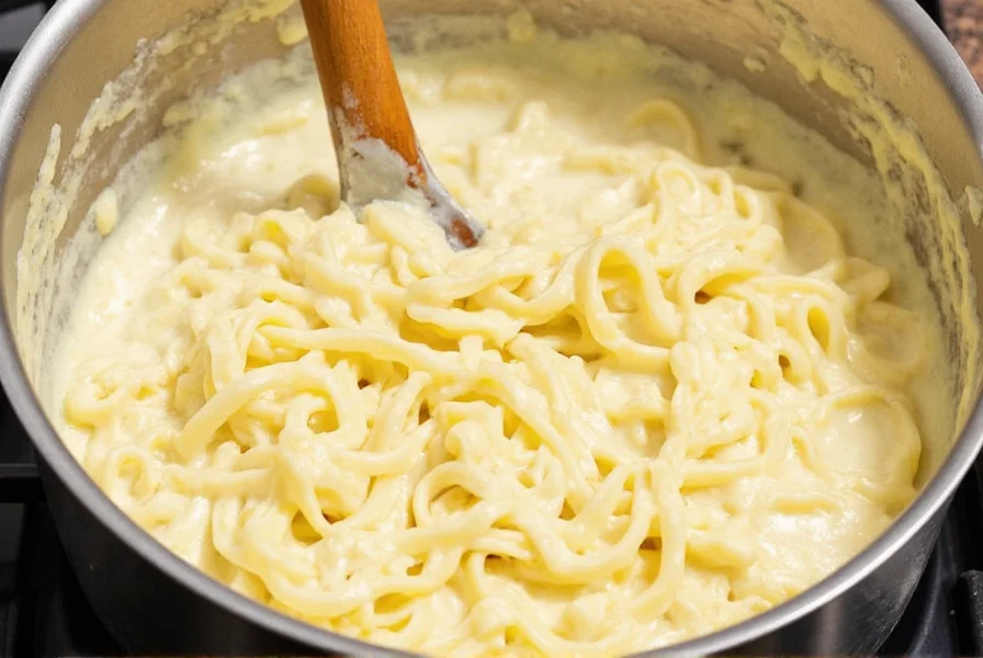 Grating Parmesan cheese into alfredo sauce