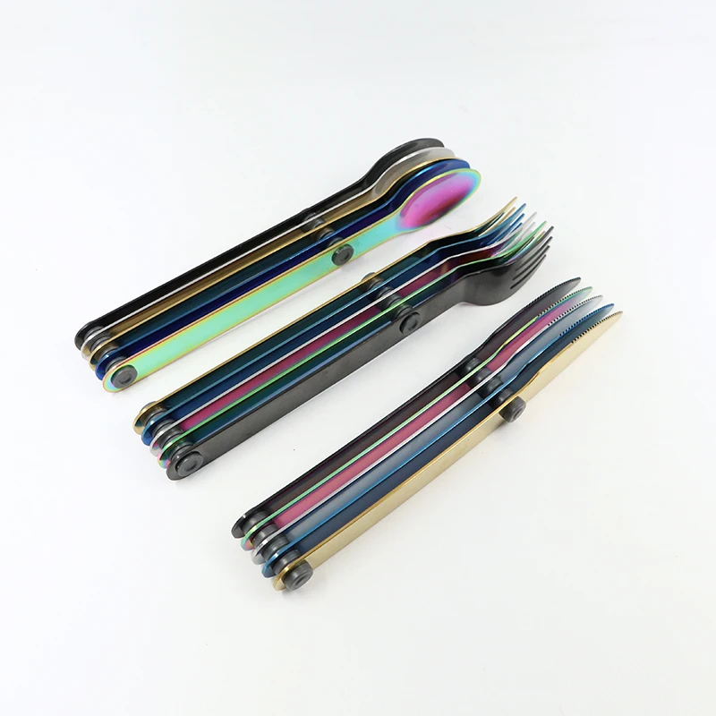 

Stainless Steel Magware Camping Cutlery Spoon Fork Knife Megnetic Cutlery, Silver, gold, rose gold, black, rainbow, blue