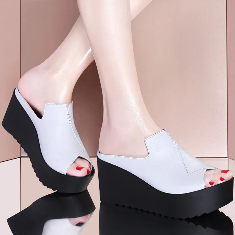 

2021 Genuine Leather thick soled shoes summer Fashion sandals Wedding women Sexy Letters Shape sets, Black/white