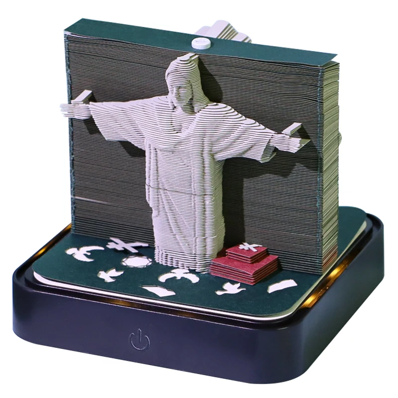 Jesus and Cross 3D Memo Pad Table and Display Desk Calendar Laser Cut Paper Planner Tear Off Calendar Sheet for Yearly Use