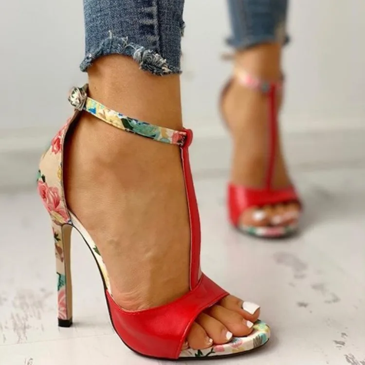 

woman Summer Sexy print leather Hollow Fish Mouth Thin Heels Sandals Casual shoes woman high heel sandals