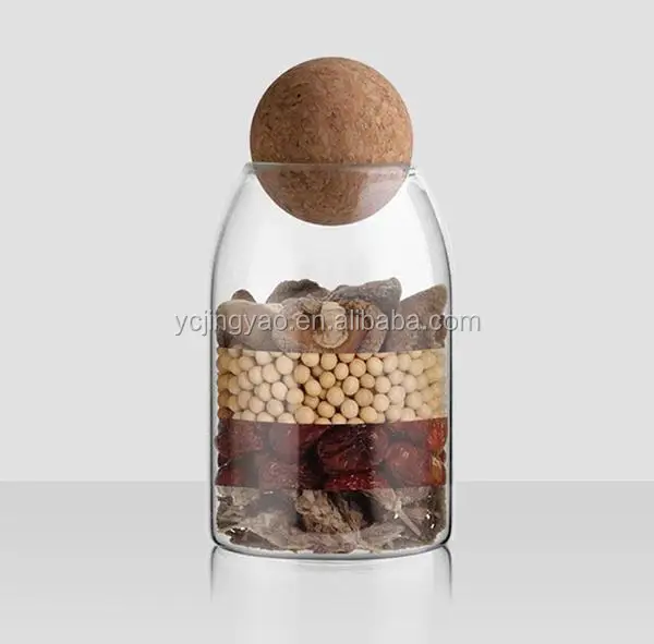 

500/1000/1200ml Clear Modern Nordic Round Cork Glass Storage Jar, Transparent