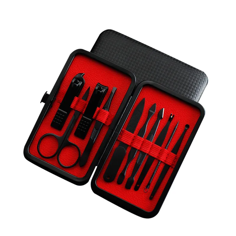 

Nail set manicure pedicure set 10pcs men with leather case, Black