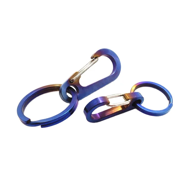

35mm Burnt Blue Titanium Alloy Carabiner Key Clip Keychain Hooks Key Ring Hanging Buckle Hiking Backpack Key Ring One Set