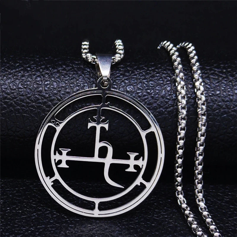 

Stainless Steel Demon Seal Necklace Men/Women Silver Color Jewelry Satan LILITH Pendant Necklaces, Picture shows
