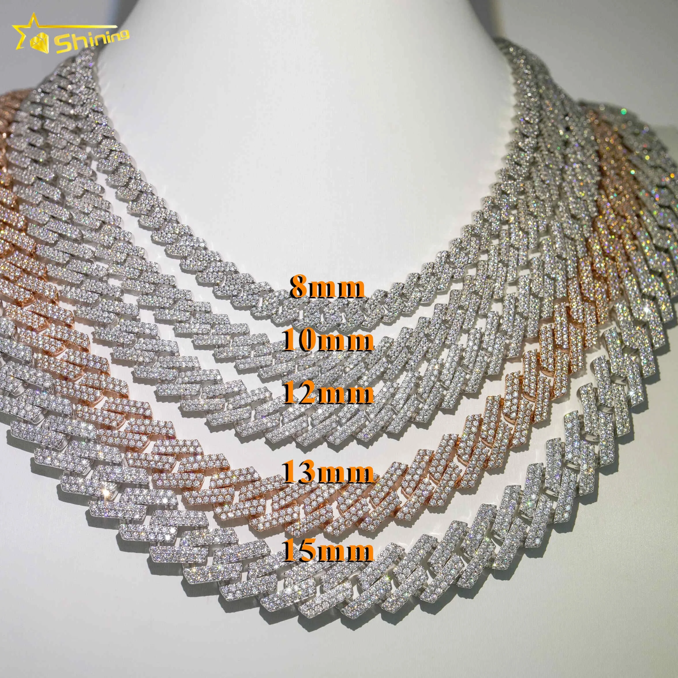 

Wholesale price vvs moissanite 2 rows miami gold cuban chain necklace 925 sterling silver diamond mossanite cuban link chain