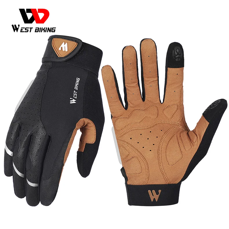

WEST BIKING Winter Full Finger Mountain Racing Cycling Bike Gloves Bike Waterproof Mountain Motorcycle Bicycle Cycling Gloves, Black brown