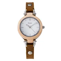 

Maple Wood Case Leather Strap Luxury Silver Hands 36MM Size Watch for Women Custom Logo OEM Nature Wood Ladies Watch