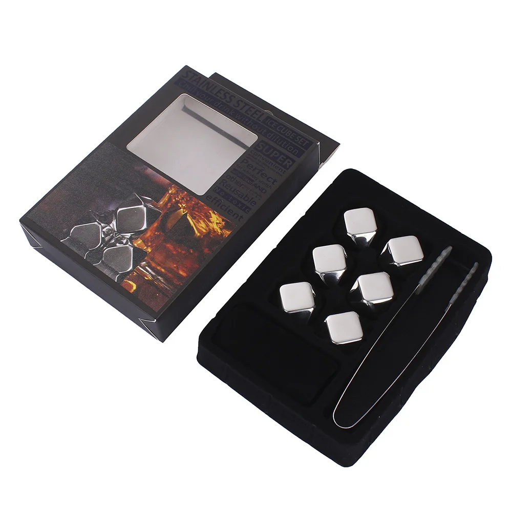 

Exclusive Stainless Steel Whiskey Reusable Ice Cubes Chilling Stones Beverage Rocks 8 Piece Gift Set with Tongs Bars Accessories