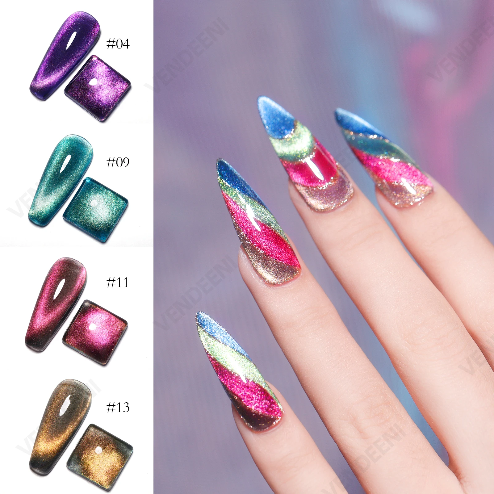 

OEM VENDEENI Private Label Gel Nail Polish Magic Magnetic Colors 3D Soak Off Colorful Crystal Cat Eye Gel Nail Salon Products, 3000 colors