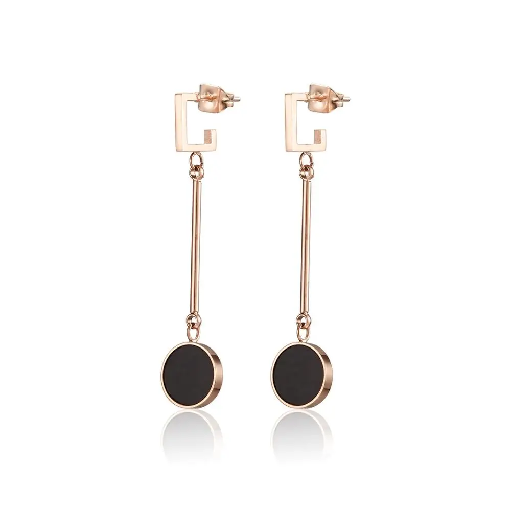 

Fashion Hot Sale Stainless Steel Rose Gold Plated Women Long Pendant Earrings