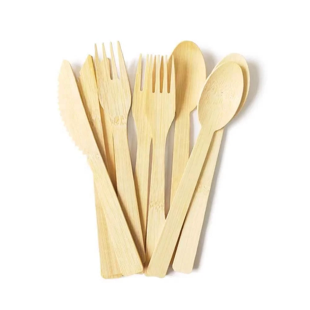 

Manufacturers customized biodegradable cutlery disposable bamboo cutlery set disposable spoon fork knife set, Natural