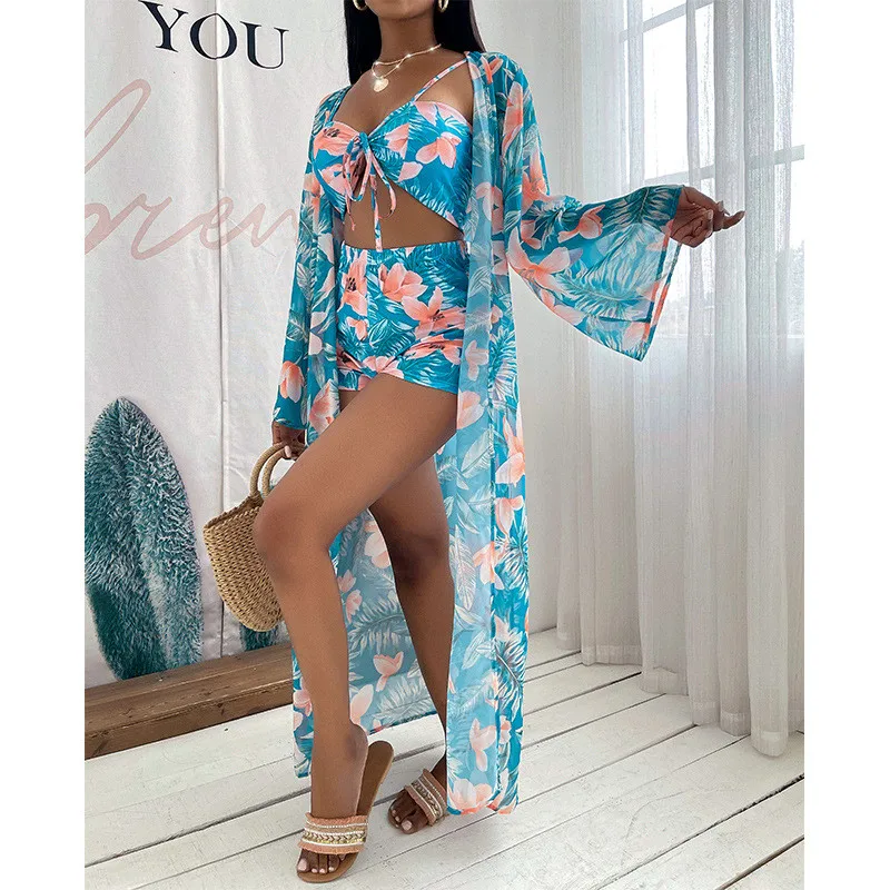 

XN6370C Summer Sexy Long Sleeve 3 Piece women swimsuits Deep V-Neck swimsuits for women 2021 3 piece swimsuits for women cove up