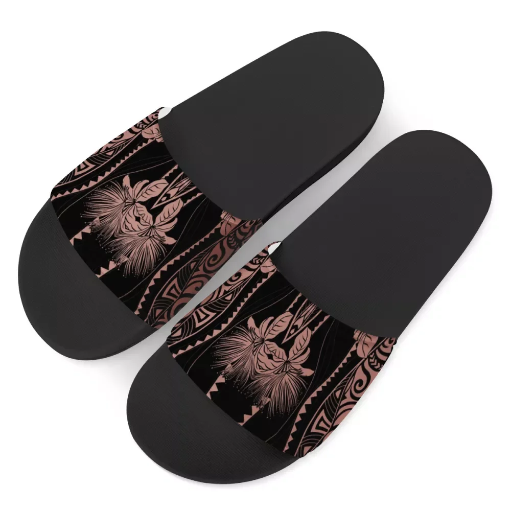 

Retro ladies slippers Polynesian tribal design ladies dark powder personalized custom slippers ladies bathroom flat slippers, Customized color