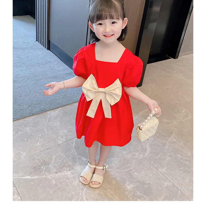 

Factory Outlet Summer New Baby Korean Short Sleeve Girls Bowknot Dress Western Princess Dress