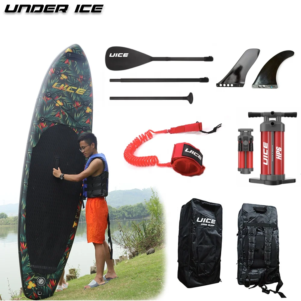 

UICE Inflatable Sup Stand Up Paddle Board ISUP board with triple action pump&fiberglass paddle, Green/red/black
