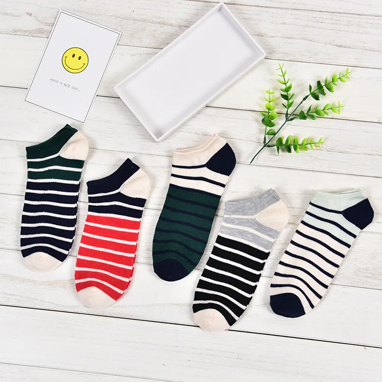 

Summer thin stripe men's boat socks fashion casual breathable cotton socks wholesale, Picture