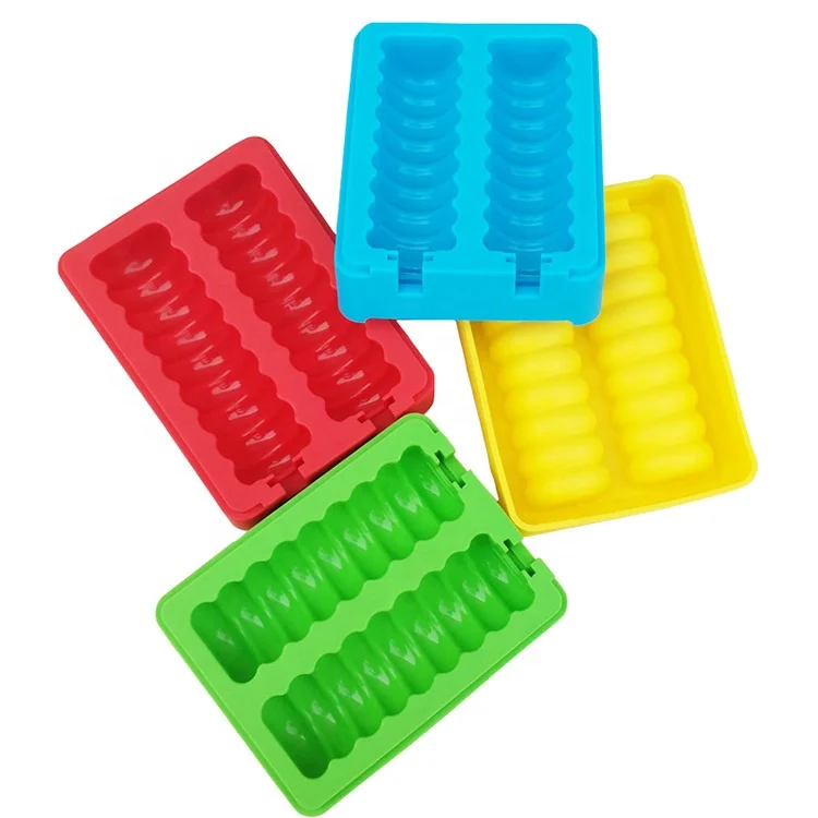 

Ice Cream Popsicle Mold BPA Free Silicone Waves Shaped Custom 3 Cavities, Blue,green,red,yellow