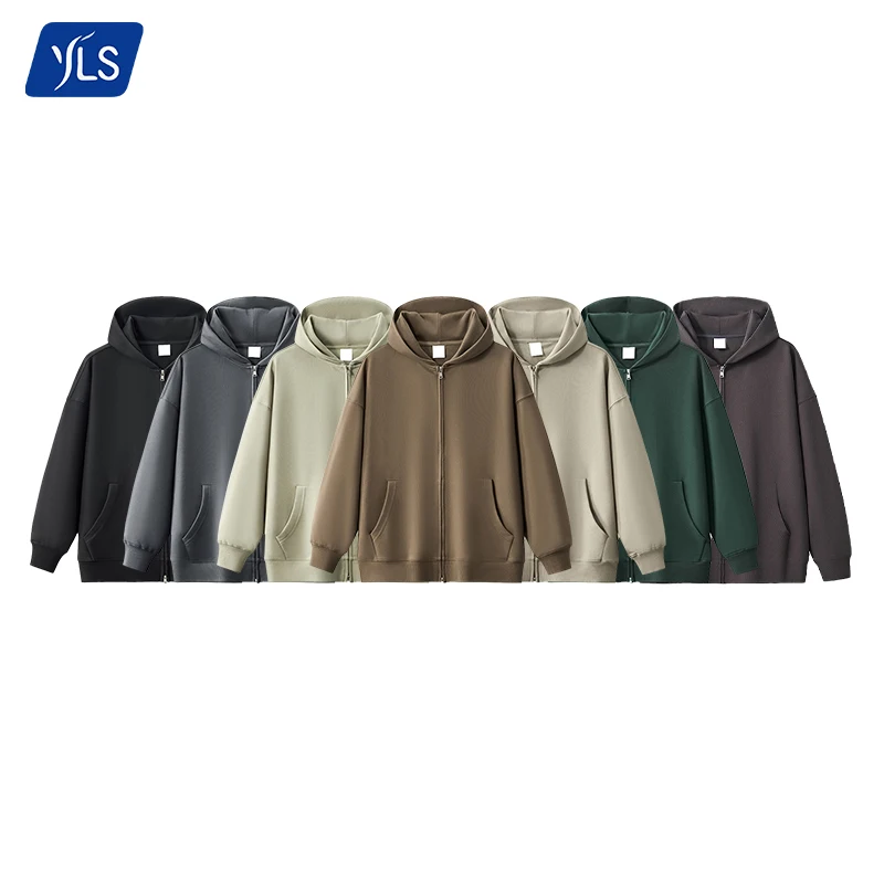 YLS Unisex High Quality Hip Hop 400 Grams Blank Custom Embroidery Logo Zipper Hoodie for Man