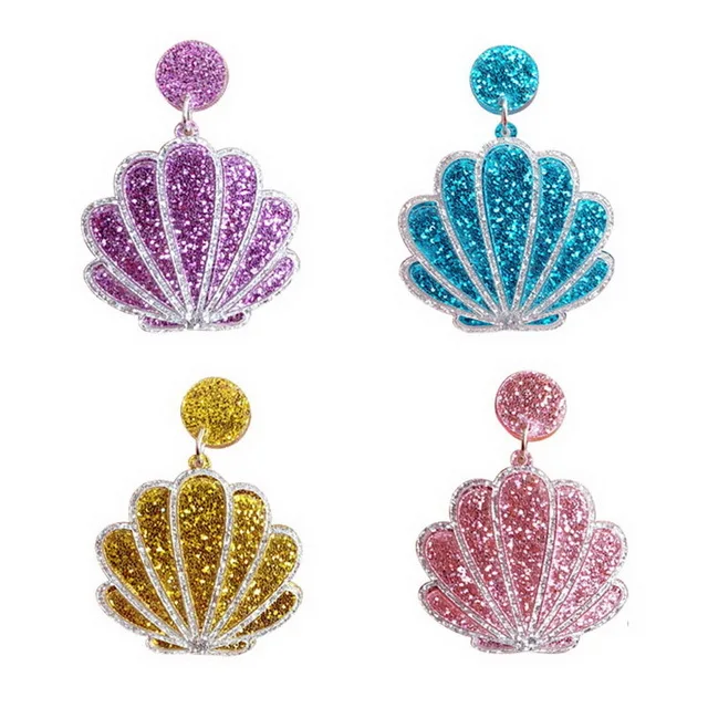 

Newest Designs Long Style Transparent Acrylic Star Shell Drop Earrings For Girls, Pink,light blue