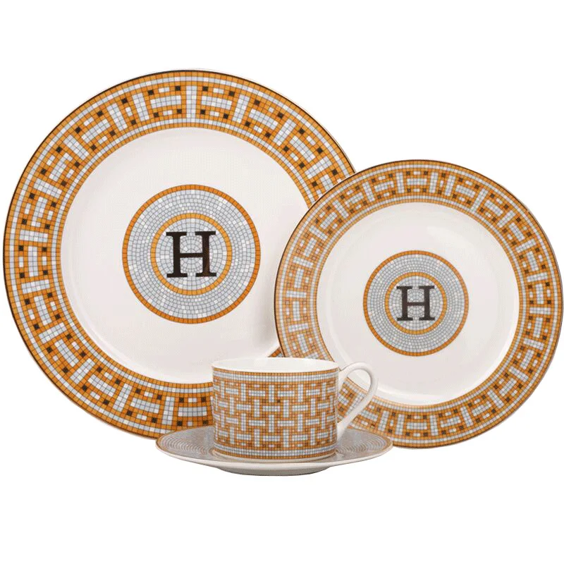 

4 PCS Drinkware Afternoon Pastry Saucer Ceramic Restaurant Bone China Dinner Plate Hotel Coffee Tea Cup Set, As picture