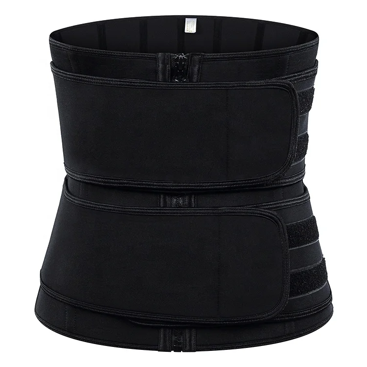 

3018 Women Workout XS-6XL Plus Size Double Strap Compression Corset Double Belt Neoprene Waist Trainer with Zipper, 2 colors: black, gray