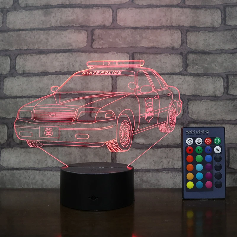 Police Car shape Acrylic 3D visual Led light rgb 16 colors 3D illusion lamp night room decor with remote control