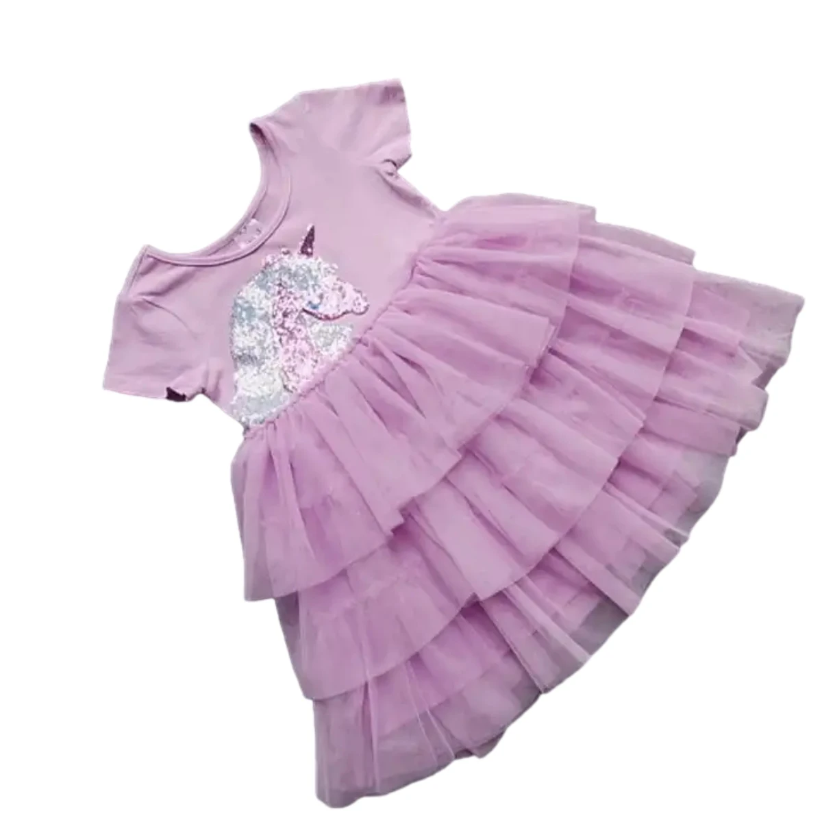 

Wholesale Short Sleeve Girls Metallic Sequin Unicorn Tutu Dress in Lavender