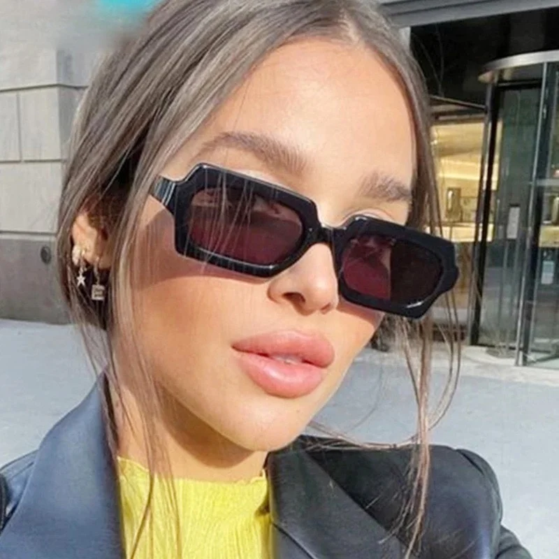 

Latest style lentes de sol bulk in stock Italy design 90s vintage women small black frame rectangle sunglasses
