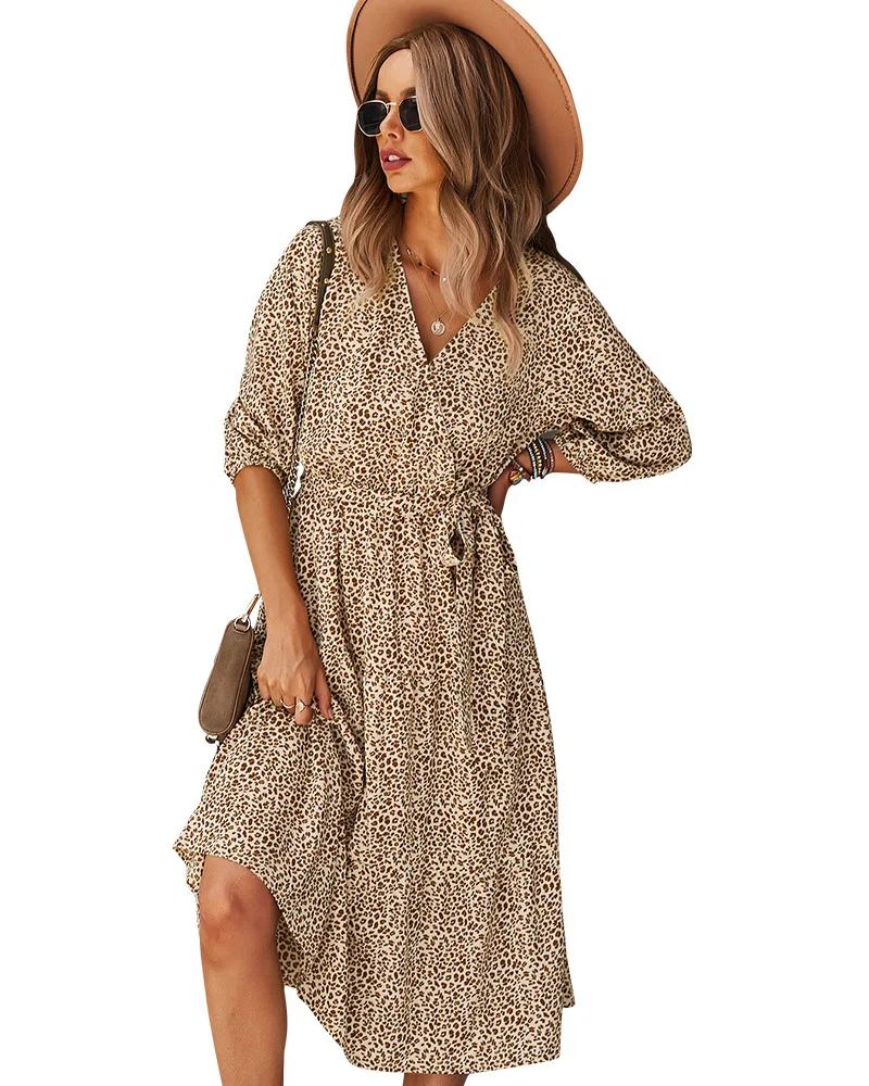 

Autumn elegant girl tight waist broken flower dress ladies long sleeve dress, Picture color