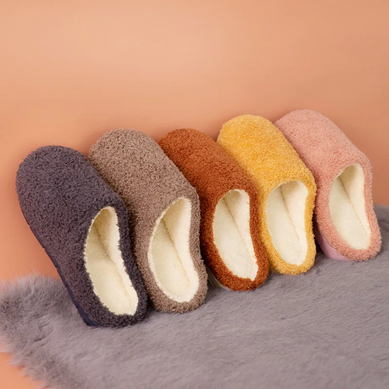

Autumn and winter home household indoor thick-soled non-slip warm shoes couple men's cotton slippers, As shown