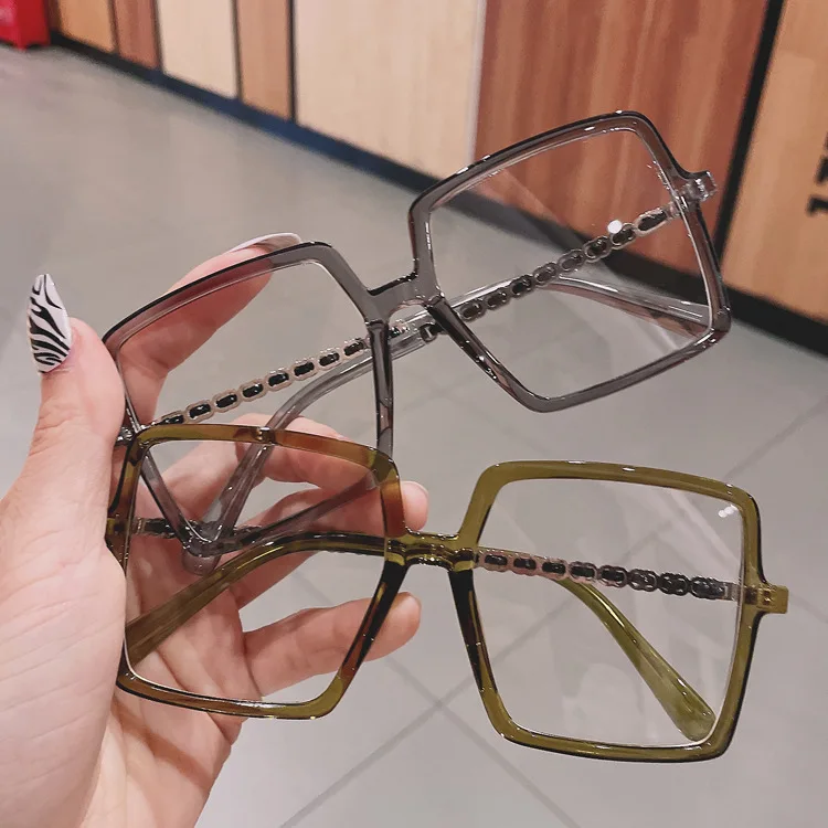 

4417 Oversized Square New TR90 Transparent glasses retro eyeglasses frames Women personality chain legs myopia glasses frame