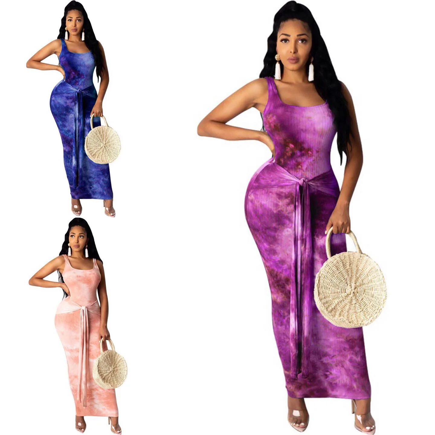 

Billions 2020 Club Wear Tie Dye Ladies Printed Stretch Sexy Bodycon Plus Sizes Party Casual Dresses For Women, Picture color