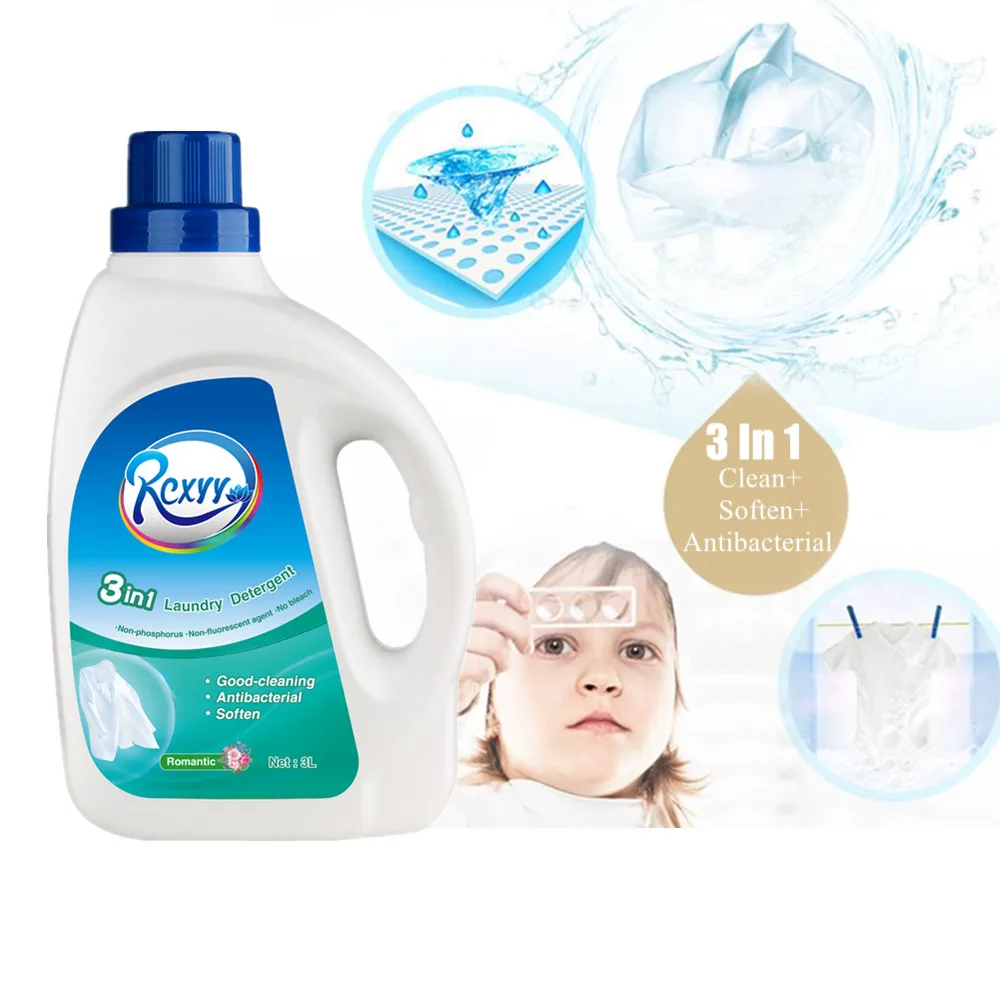 

High Active Good-cleaning Easily Rinse 3 Liters Clothes Washing Liquid Laundry Conditioning Detergent Bottle Packaging, Blue/ customized color