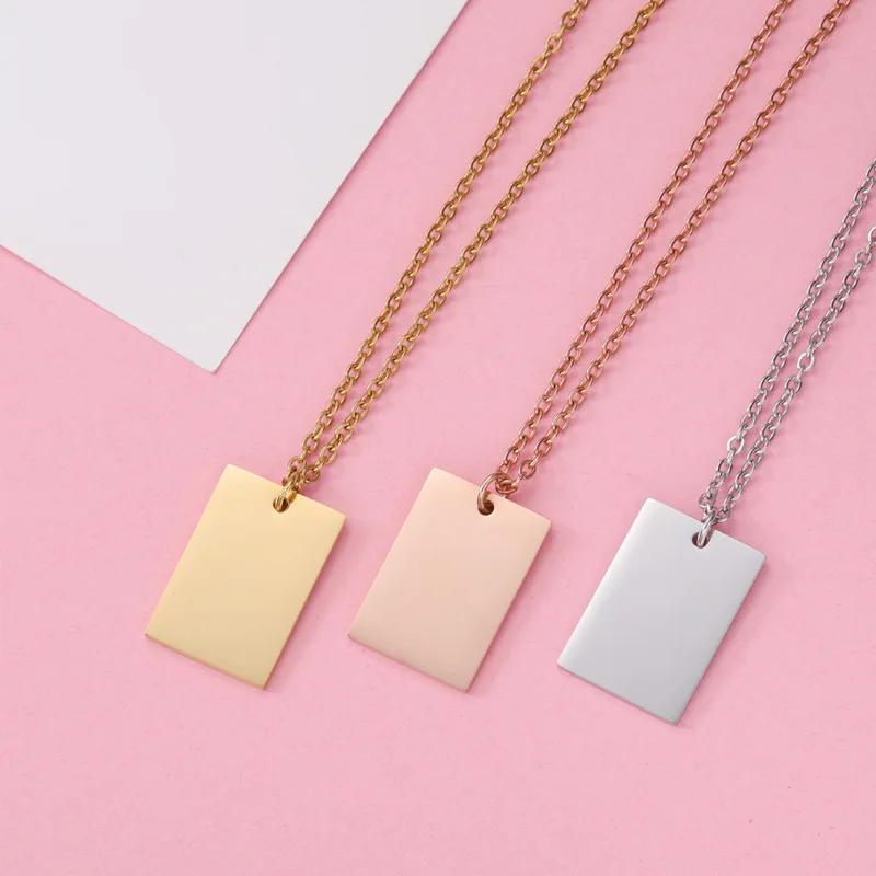 

Custom 18K gold plated Blank Metal Stainless Steel Rectangle Square Tag Pendant Charm Necklace Logo name can be laser engraved