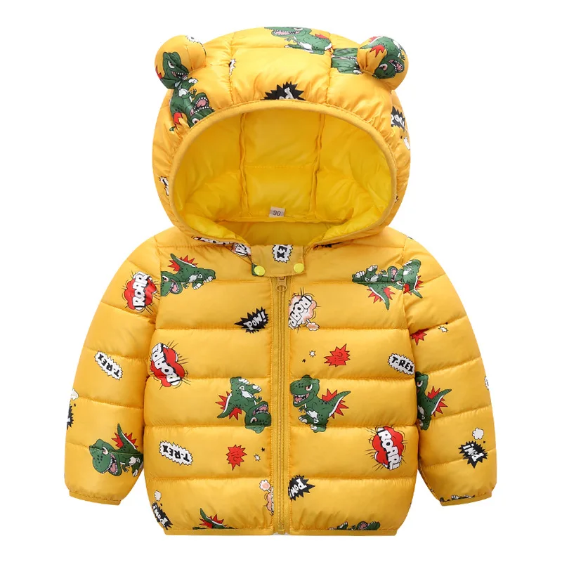 

32IHJ615 Cartoon print hooded warm Padded jacket for boys and girls 0-3 years old baby winter clothes, Customized color