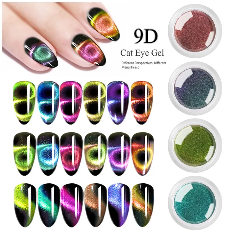 

9D Chameleon Effect Pigment Nail Art Glitter Cat Eye Nail Chrome Powder, 12 colors