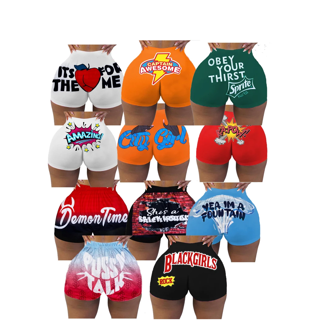 

Custom Booty Summer Snack Shorts Sets 2021elastic Yoga WAP Printed Plus Size Women's Biker Snack Shorts For Women, White,red,black,blue,green,blue,etc