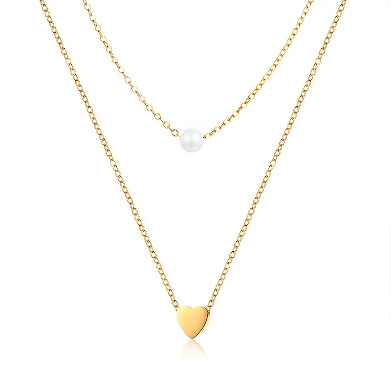 

Korean chic stainless steel Jewerly Double Layered Love Heart Charm Choker Neckalce
