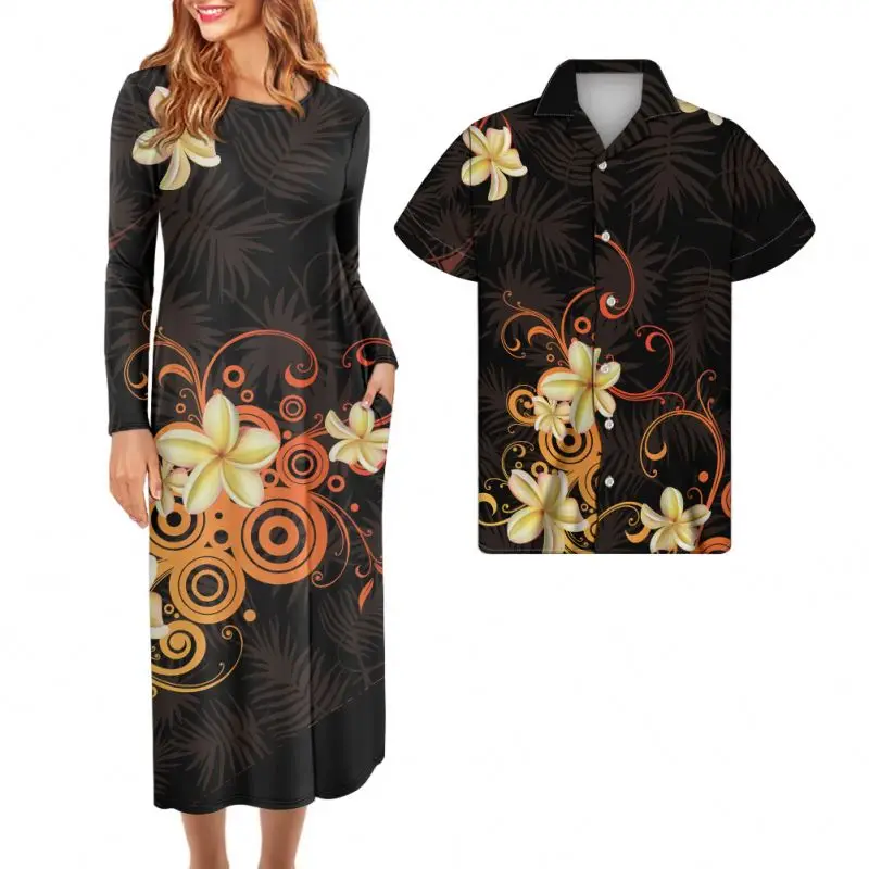

Couples Matching Clothes Clothing Fashion Polynesian Style Tattoos Print Women Dresses Casual Spring Fall Plus Size Long Dress, Customized color